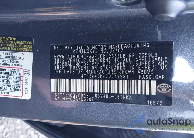 4T1BK46K47U044231: 43933801