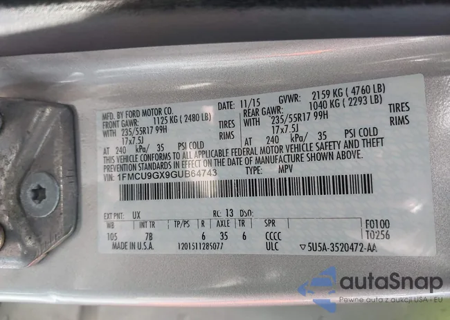 1FMCU9GX9GUB64743: 43933861