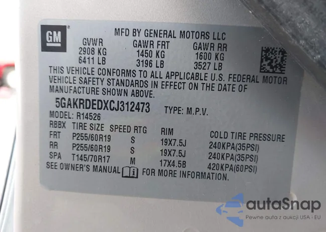 5GAKRDEDXCJ312473: 43933873