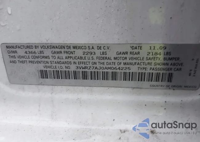 3VWRZ7AJ0AM064225: 43934325