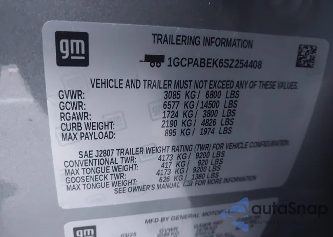 1GCPABEK6SZ254408: 43933440