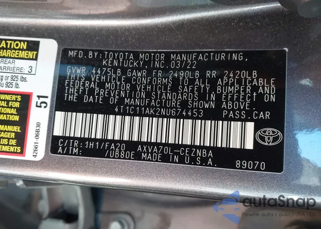 4T1C11AK2NU674453: 43934782