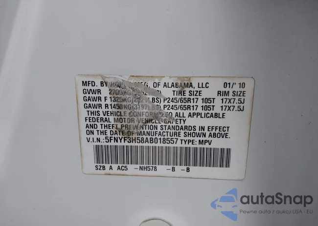 5FNYF3H58AB018557: 43935016