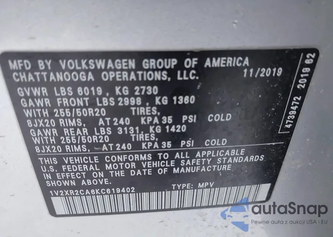 1V2XR2CA6KC619402: 43935200