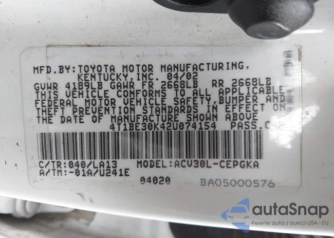 4T1BE30K42U074154: 43934426