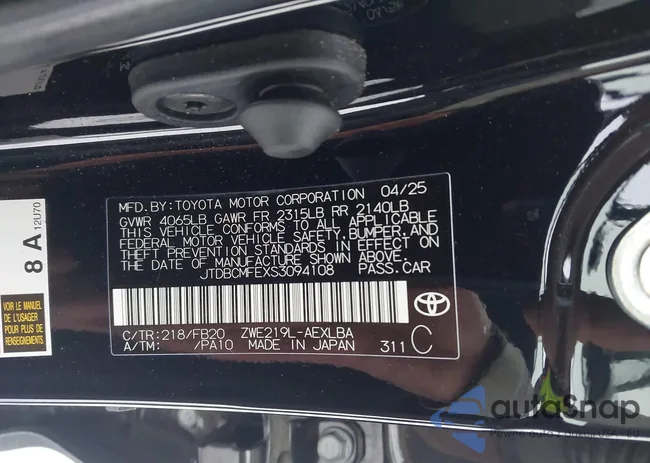 JTDBCMFEXS3094108: 43934484