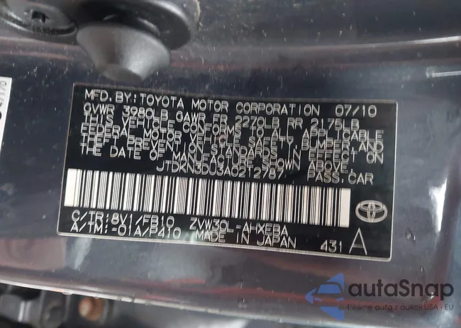 JTDKN3DU3A0212787: 43934500