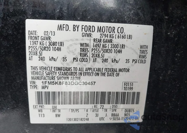 1FM5K8F83DGC30457: 43934514