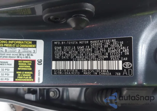 2T1BURHE7GC703452: 43934564