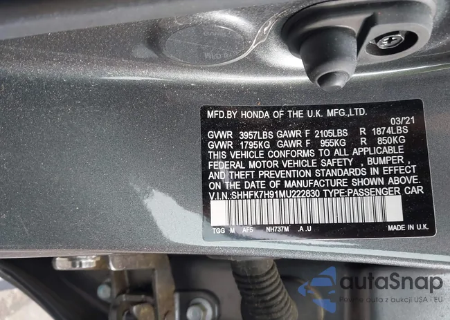 SHHFK7H91MU222830: 43934587