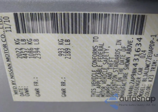 1N4BL2AP9BN431634: 43934709