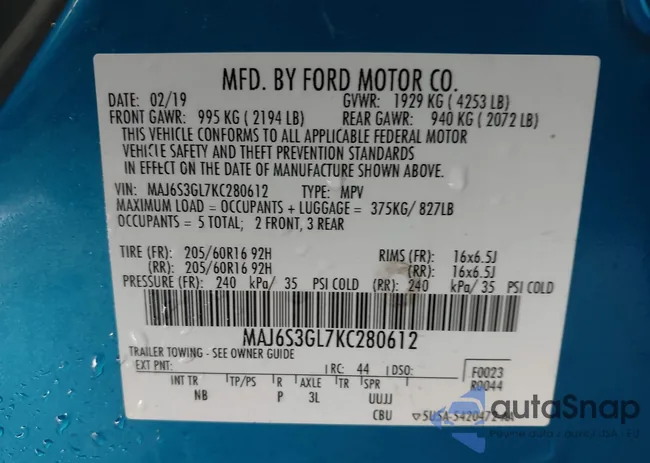 MAJ6S3GL7KC280612: 43934711