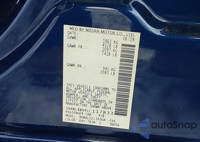 1N4BL4BV4LC117833: 43934748