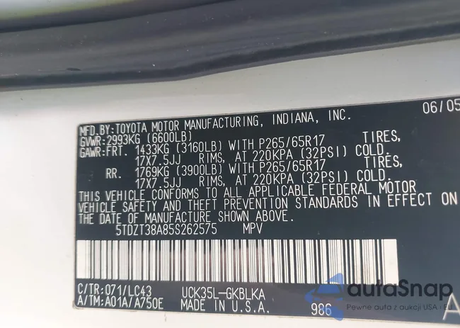 5TDZT38A85S262575: 43935971