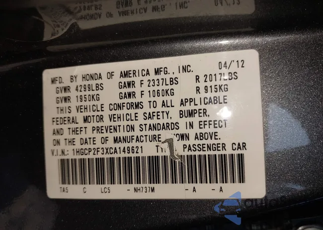 1HGCP2F3XCA149621: 43935991