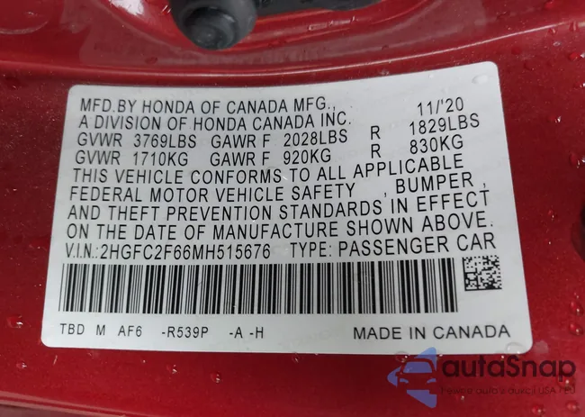 2HGFC2F66MH515676: 43935370