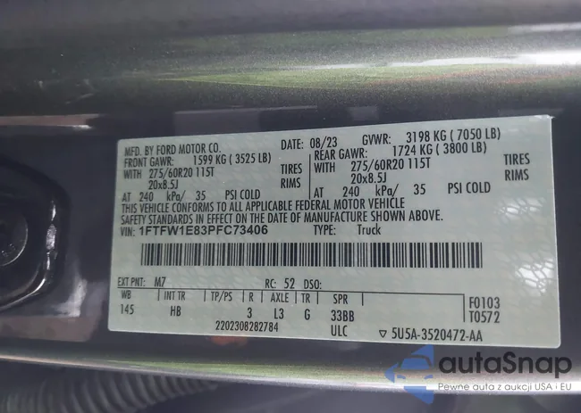 1FTFW1E83PFC73406: 43935521