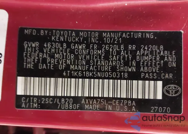 4T1K61BK5N4050318: 43935538