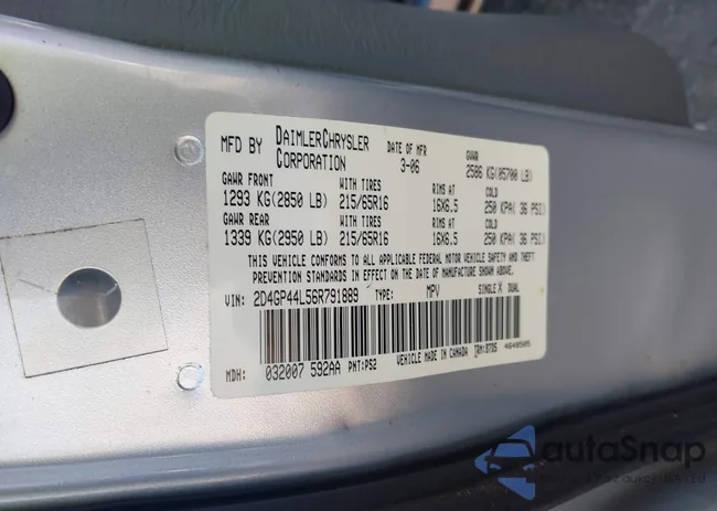 2D4GP44L56R791889: 43936795