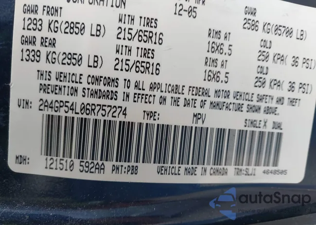 2A4GP54L06R757274: 43936877