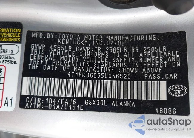 4T1BK36B55U056525: 43936878