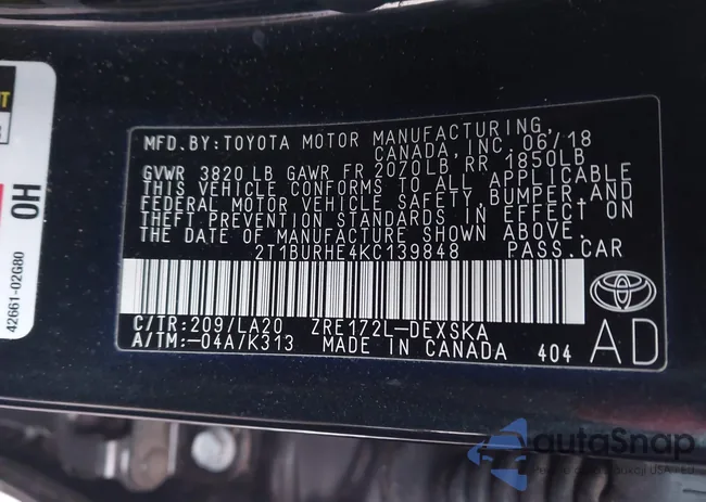 2T1BURHE4KC139848: 43936441