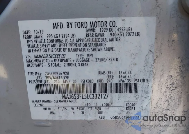 MAJ6S3FL5LC332127: 43936481