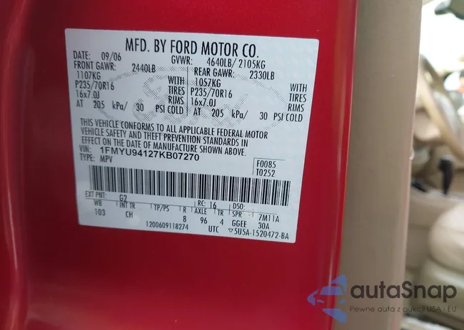 1FMYU94127KB07270: 43936591