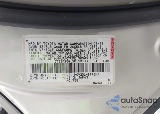 JT8BF28G1X0150163: 43936600