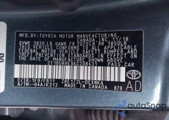 2T1BURHEXKC208431: 43937826