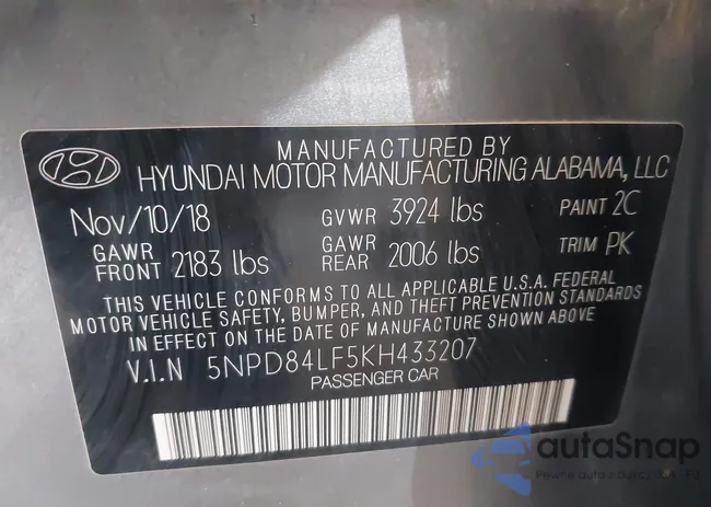 5NPD84LF5KH433207: 43937980