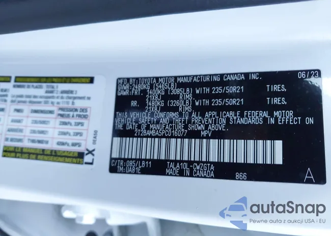 2T2BAMBA5PC016077: 43937991