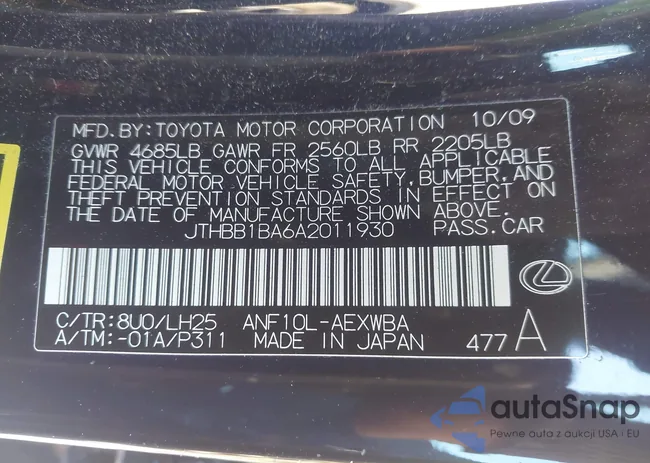 JTHBB1BA6A2011930: 43937463