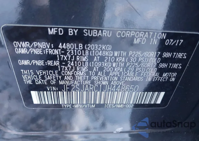 JF2SJARC1JH448650: 43938962