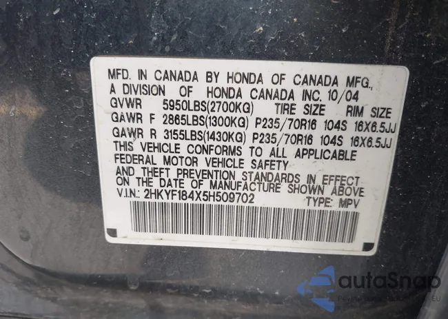 2HKYF184X5H509702: 43939154