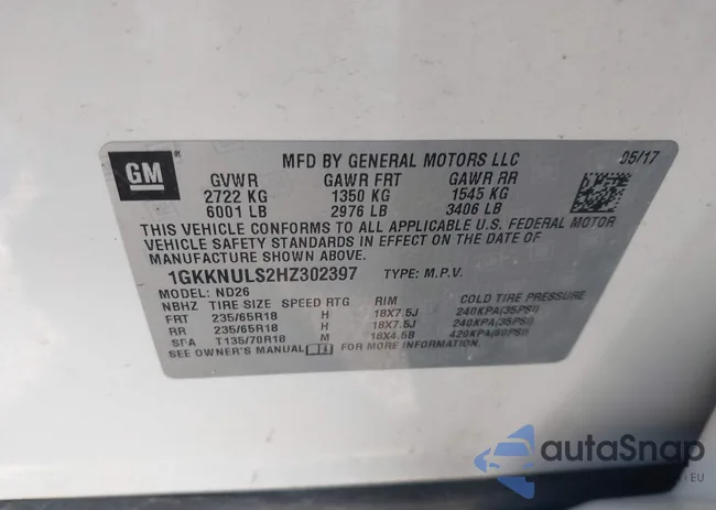 1GKKNULS2HZ302397: 43938480