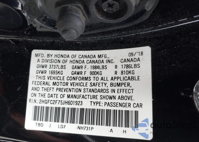 2HGFC2F75JH601923: 43938543