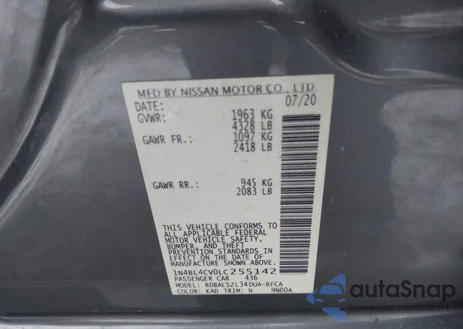 1N4BL4CV0LC255142: 43938579