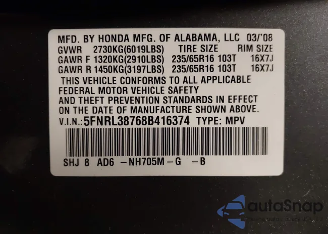 5FNRL38768B416374: 43938706