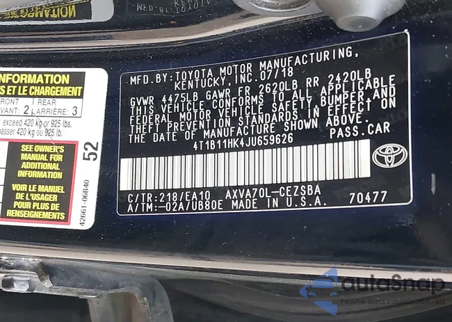 4T1B11HK4JU659626: 43938726