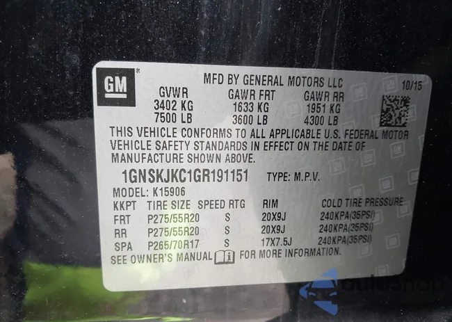 1GNSKJKC1GR191151: 43939795