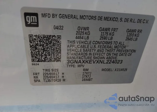 3GNAXKEVXNL224023: 43939887