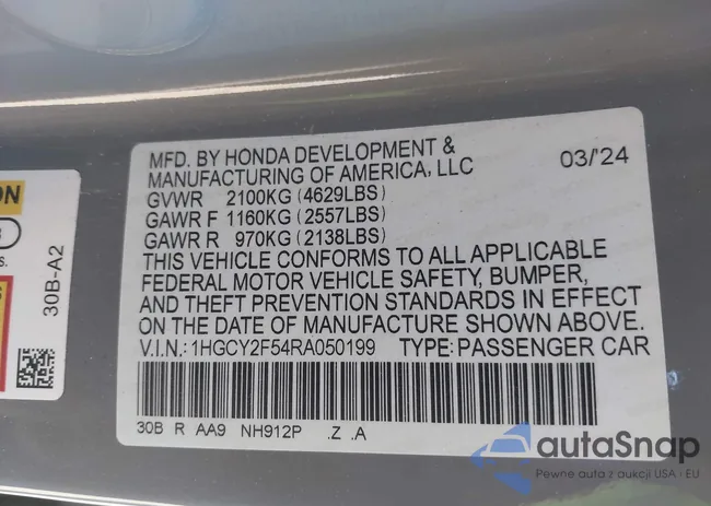 1HGCY2F54RA050199: 43939951