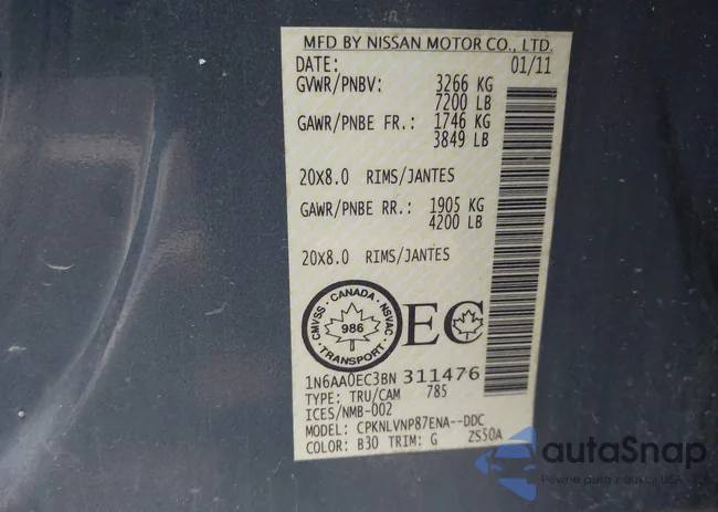 1N6AA0EC3BN311476: 43940077