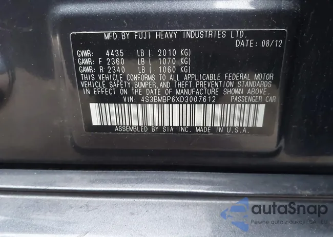 4S3BMBP6XD3007612: 43940102