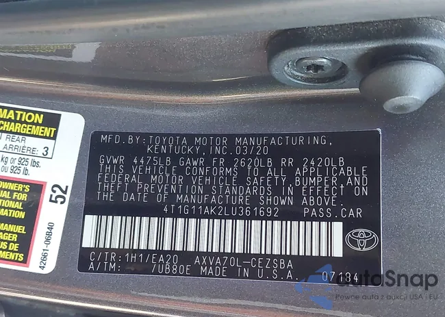 4T1G11AK2LU361692: 43939497