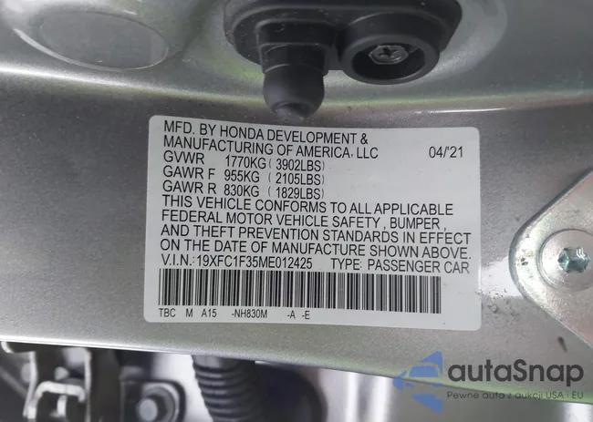 19XFC1F35ME012425: 43940772