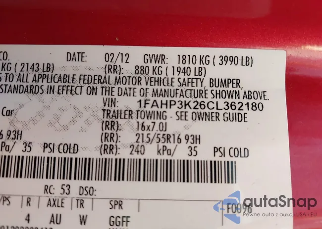 1FAHP3K26CL362180: 43940785