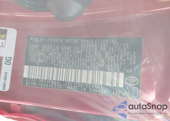 2T1BURHE1EC079130: 43941005