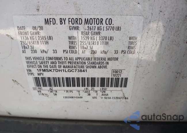 1FMSK7DH1LGC73841: 43941255